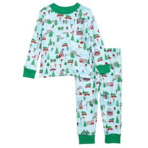 Tucker + Tate Boys' Fitted 2piece Pajamas In Blue Cotinga Winter Cabins 6Y NWT